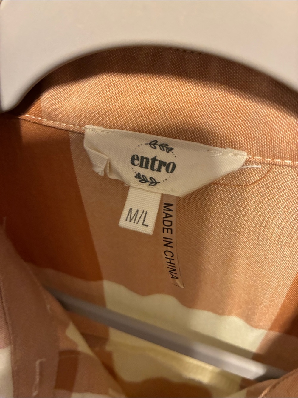entro Plaid Check Button-Front Shirt in Cream & Brown Oversized Medium Large - Picture 4 of 7